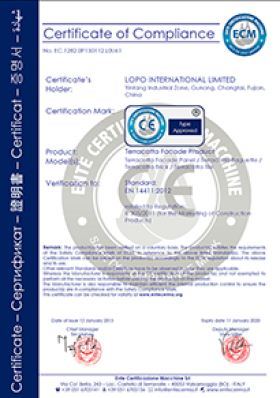 LOPO China Terracotta Facade Panel CE Certificate