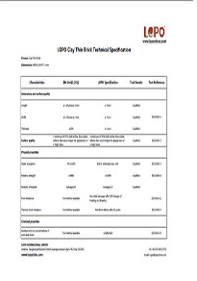 Technical Specification of Clay Thin Bricks