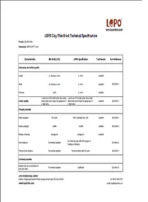 Technical Specification of Clay Thin Bricks